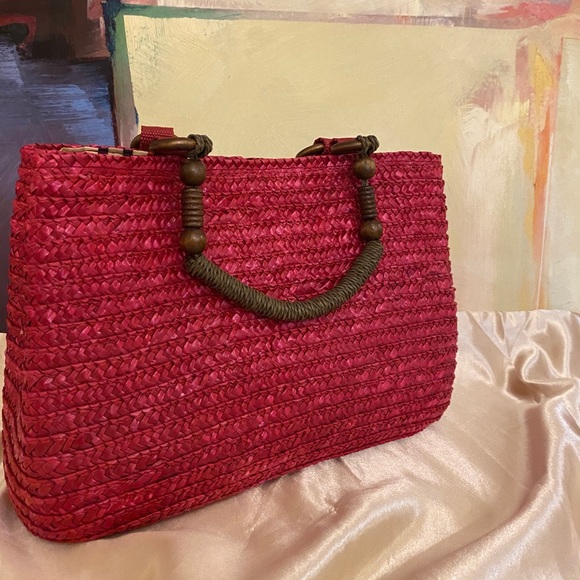 Fuschia straw tote